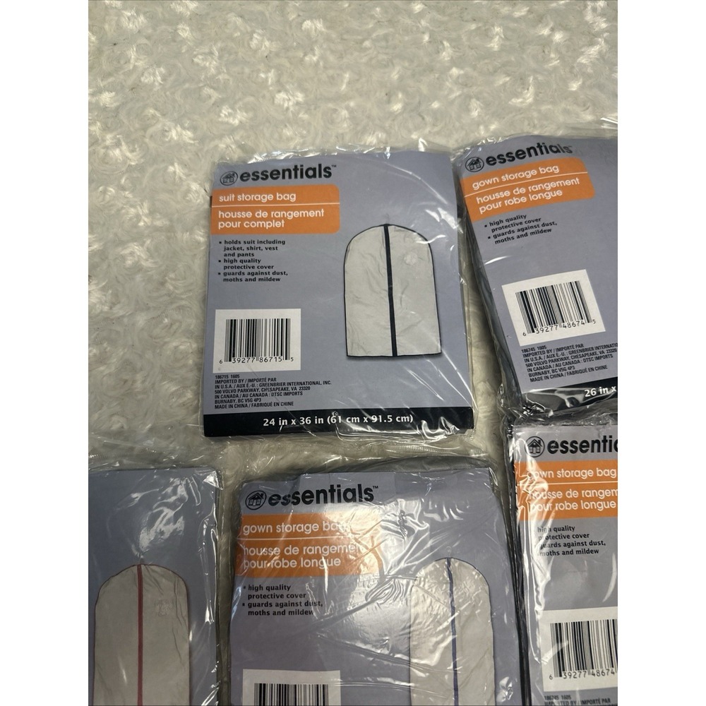 Lot of 6 Essentials Garment Storage Bags Dress Suit Gown Closet Protection